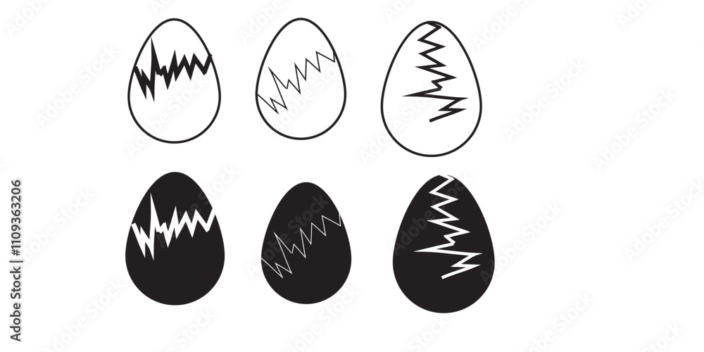 Poster print broken egg icon collection of flat thin outline vector