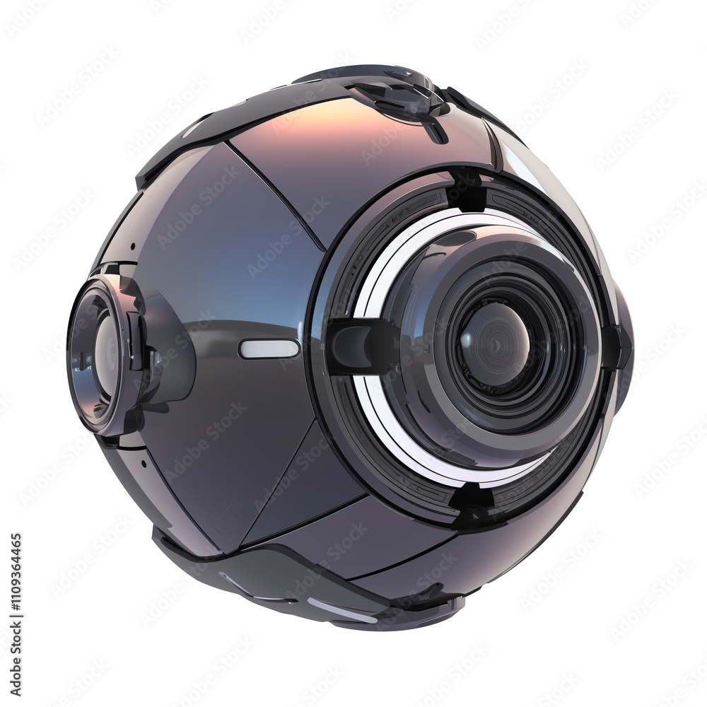 Aufkleber sleek 360 degree camera with futuristic design, featuring multiple lenses and metallic finish, isola