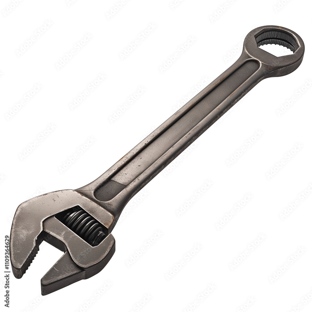 Aufkleber Adjustable spanner with metallic finish isolated on white background, showcasing its sturdy design and functionality. Ideal for mechanical and repair tasks