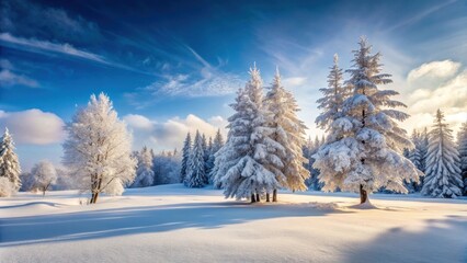 Fototapeta premium Snow-covered trees in a stunning winter landscape, snow, trees, winter, panorama, cold, frost, beautiful, scenery, nature