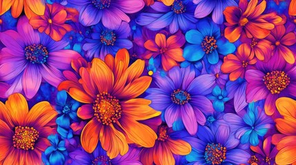 Fototapeta premium Colorful seamless floral pattern with vibrant flowers on a soft gradient background ideal for fabric design and home decor