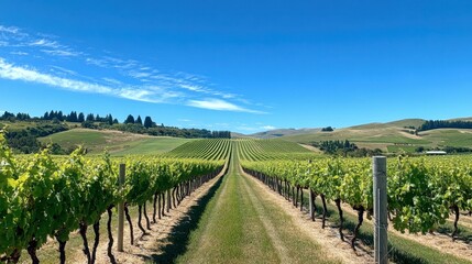 Naklejka premium Picturesque Vineyard Landscape Under Clear Blue Sky in Autumn