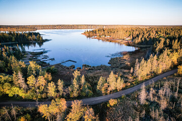 Obraz premium A beautiful lake surrounded by trees and a road