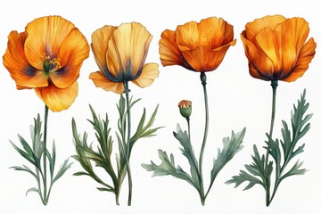 Obraz premium A vibrant illustration of orange poppy flowers showcasing their beauty and detail.