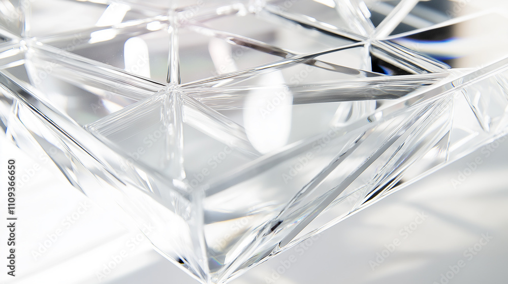 Poster close up view of a sculptural acrylic table showcasing intricate geometric patterns and textures