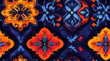 Fototapeta premium Turkish decorative seamless pattern featuring vibrant Islamic motifs in a modern theme ideal for wallpaper or fabric design