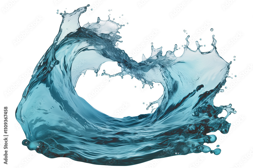 Aufkleber dynamic splash of clear blue water forms elegant arc, isolated on white background, capturing fluidi