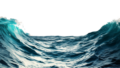 Dynamic ocean waves with foamy crests isolated on white background, capturing power and beauty of sea