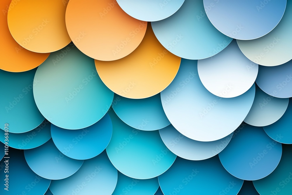 Poster a vibrant abstract background featuring layered circles in shades of blue, orange, and teal, creatin