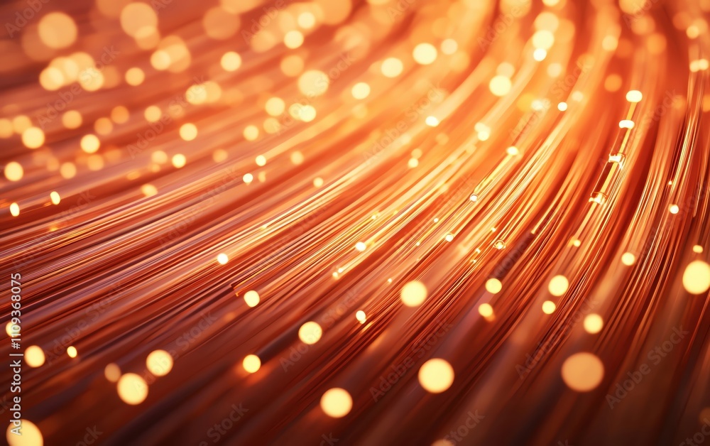 Poster a mesmerizing abstract image of flowing lines and glowing particles in warm tones.