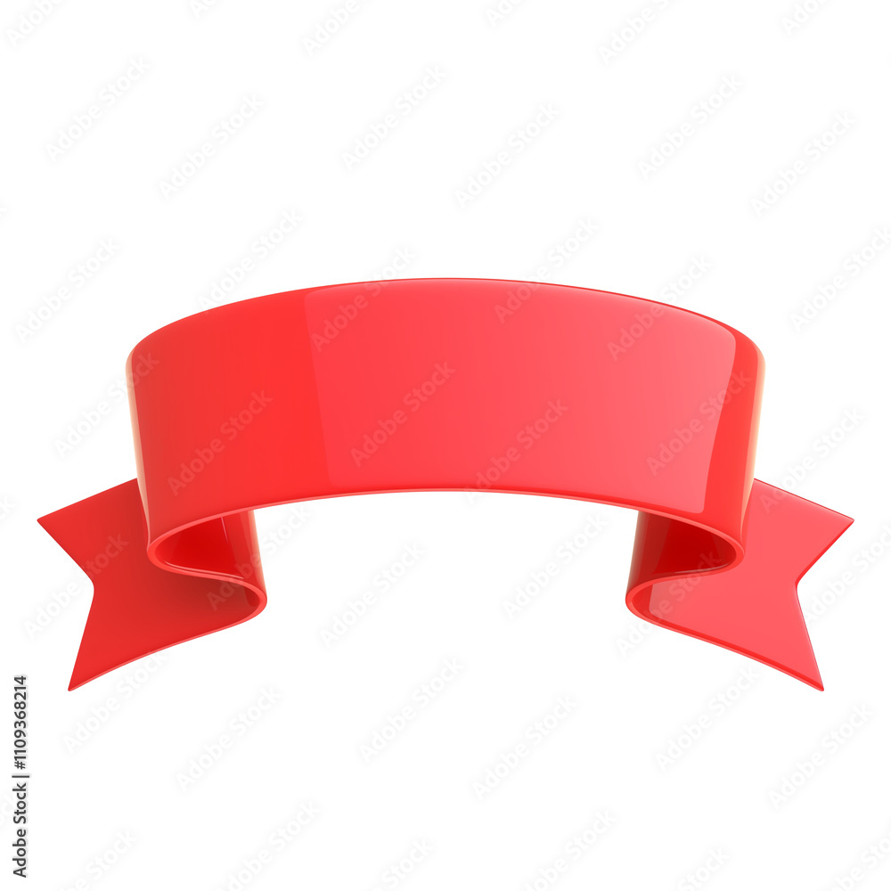 Poster shiny red ribbon with glossy finish is isolated on white background, showcasing its vibrant color an
