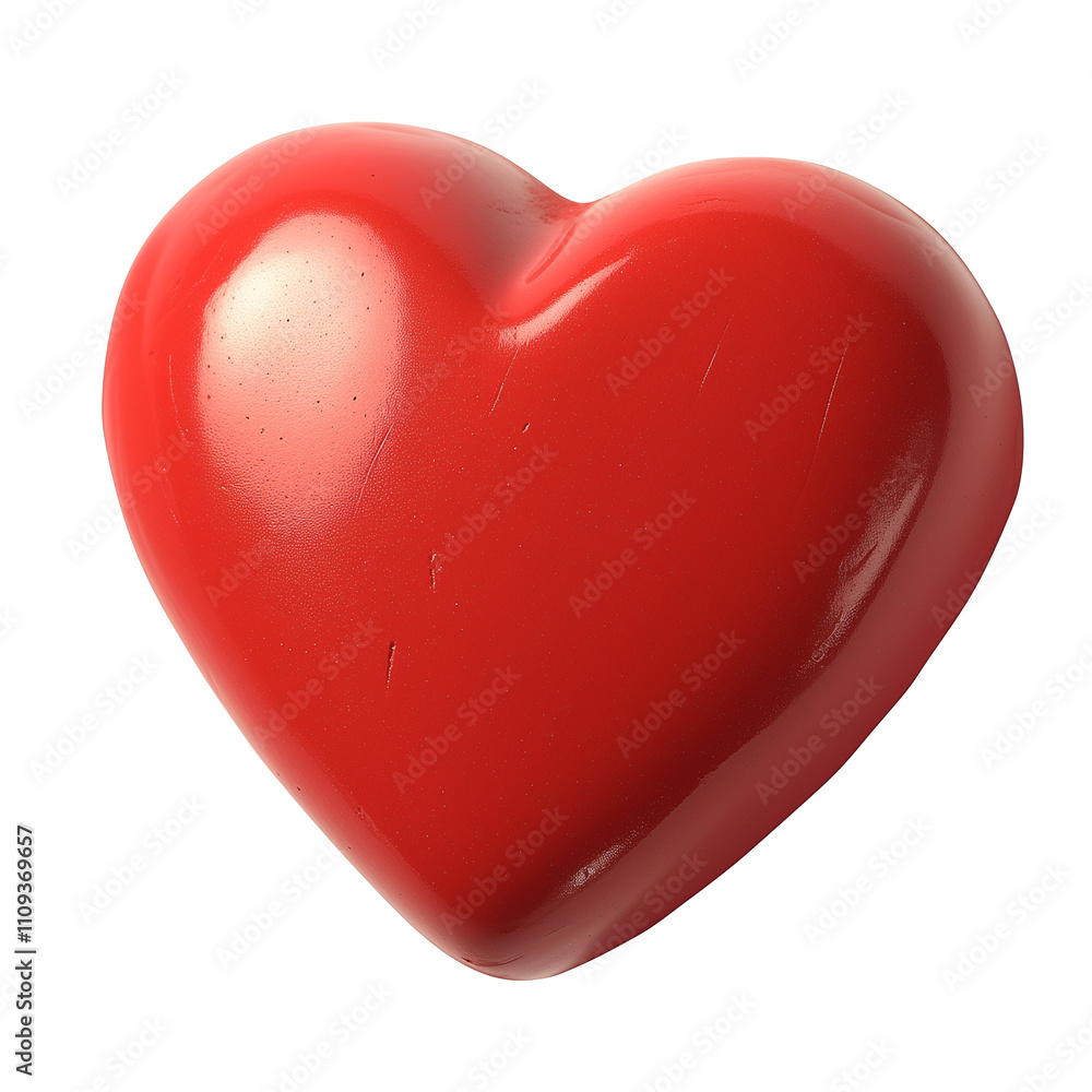 Poster shiny red heart shaped clay ornament isolated on white background, symbolizing love and affection. s