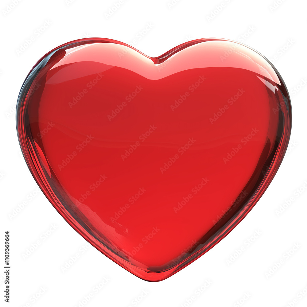Poster shiny red heart shaped coaster isolated on white background, reflecting light and creating glossy appearance. Perfect for adding touch of love to any setting