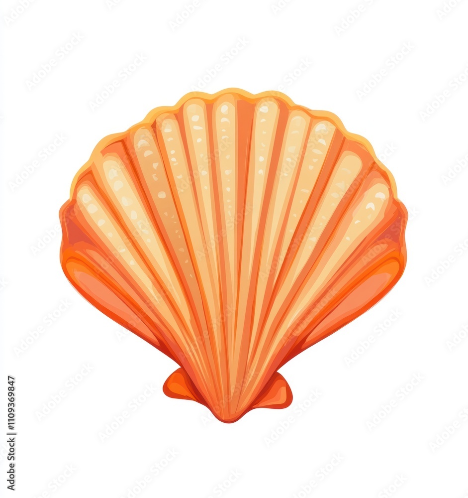 Poster here's a caption and keywords for your image.. single orange scallop shell isolated on white backgro