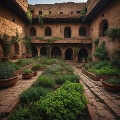 A traditional herb garden inside a fort’s ancient courtyard.


