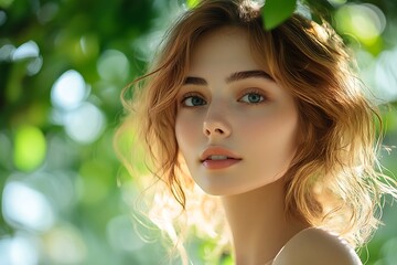 Fototapeta premium Freckled Woman Candid Portrait Natural Light Elegant Complexion