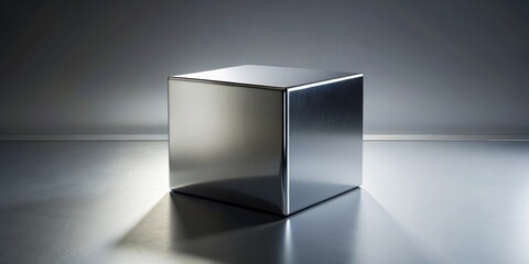 Fototapeta premium Metal cube with sleek design and reflective surfaces, metal,cube, geometric, shape, metalwork, abstract, shiny