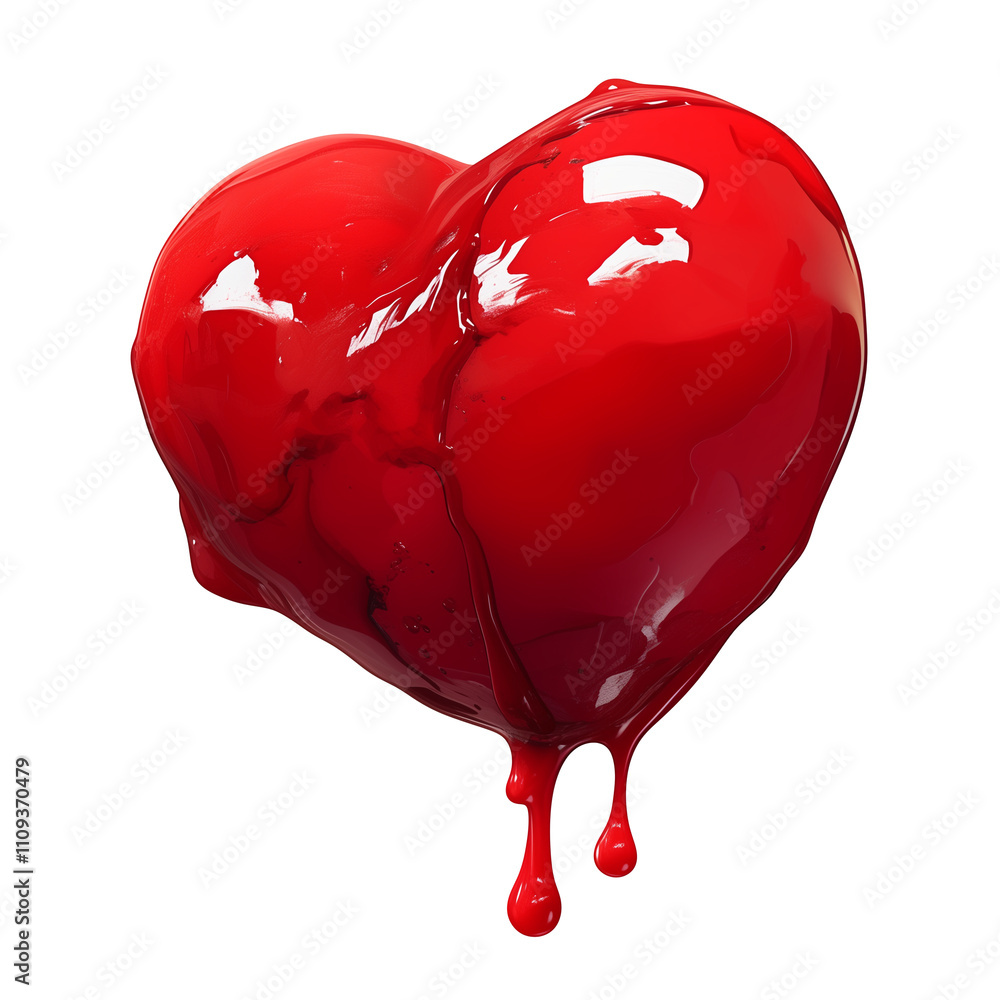 Aufkleber glossy, red heart shaped lamp with dripping effect is isolated on white background, creating strikin