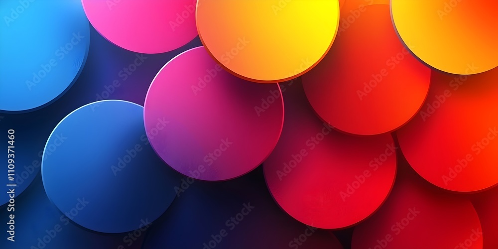 Poster a vibrant array of overlapping circles in various shades, including blue, pink, orange, and yellow, 