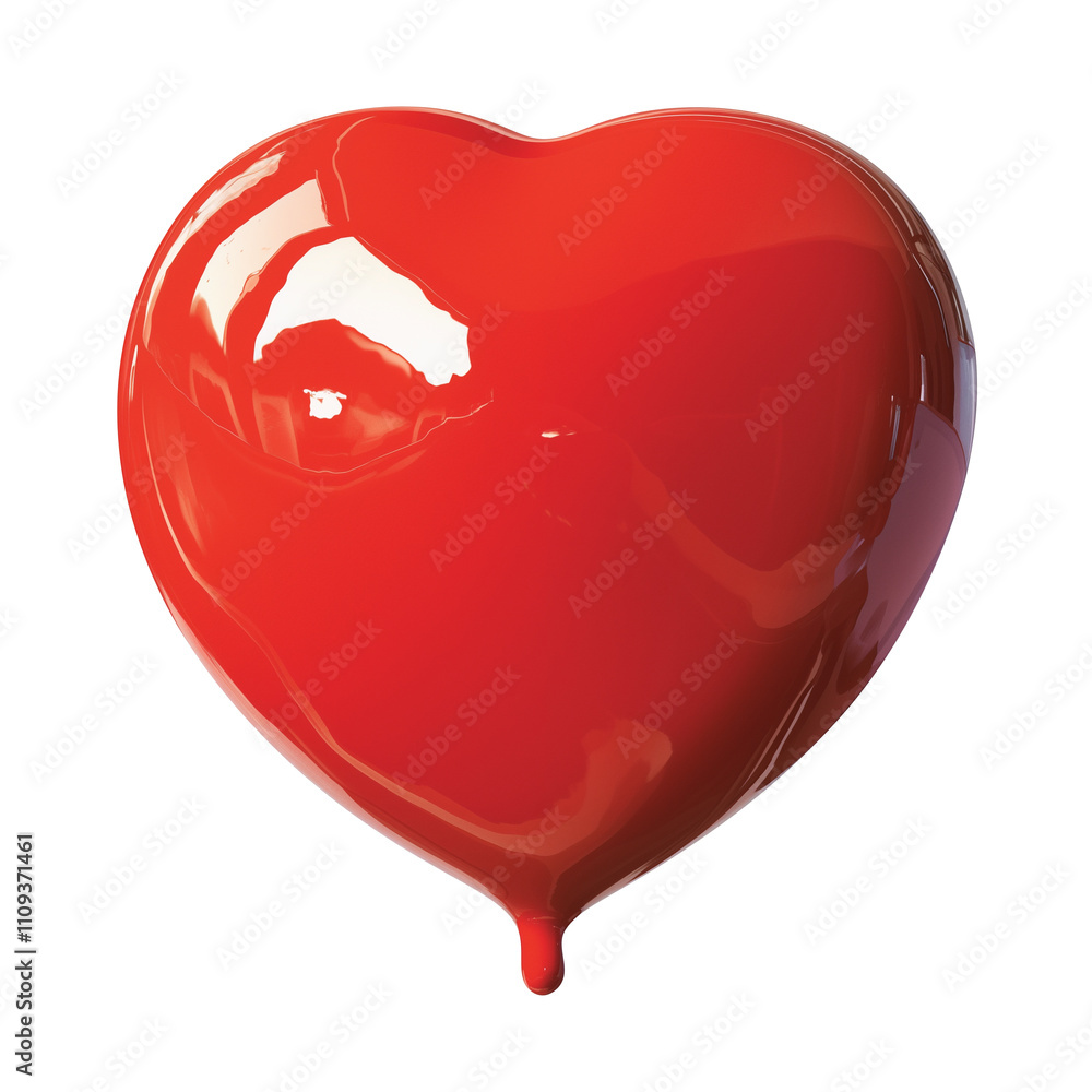 Poster glossy red heart shaped object with smooth surface and reflective shine, isolated on white background, evokes feelings of love and passion