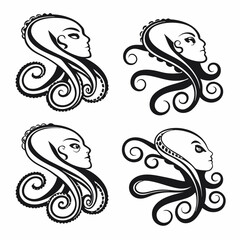 Set of Tattoo Elements, Collection of Tattoo Designs, Black and White Fish Set, Tattoo Elements Collection, Vector Fish Tattoo Set, Fish Illustration, Detailed Black and White Fish Design.