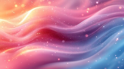 Soft flowing waves of pink and blue colors intertwined with sparkling particles creating a dreamy and ethereal background perfect for digital designs and artistic projects