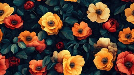 Hand painted floral seamless pattern showcasing vibrant colors and intricate details perfect for fabric design and home decor