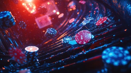 The Perils of Gambling: Broken Staircase to a Casino with Scattered Playing Cards and Poker Chips Illustration