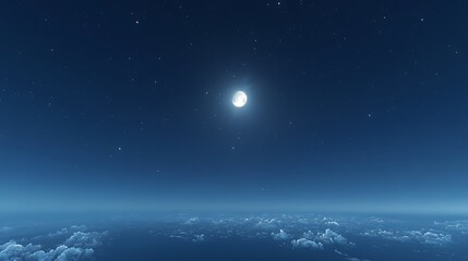 A serene night sky illuminated by a bright moon over soft clouds.