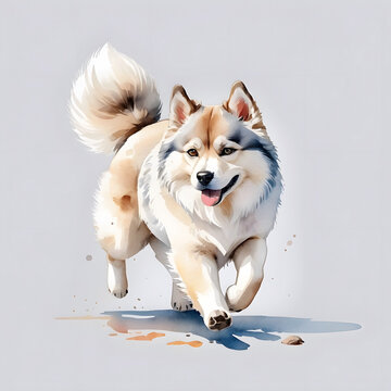 recommend clip art: Siberian Husky puppy on a white background. The puppy's soft fur and relaxed, friendly demeanor, watercolor dog breeds.