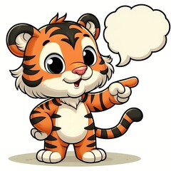 Cute Tiger Pointing Cartoon Vector Icon Illustration