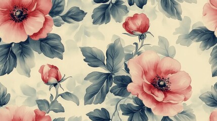 Seamless vintage handpainted watercolor flower pattern ideal for greeting cards wedding invitations and special occasion designs