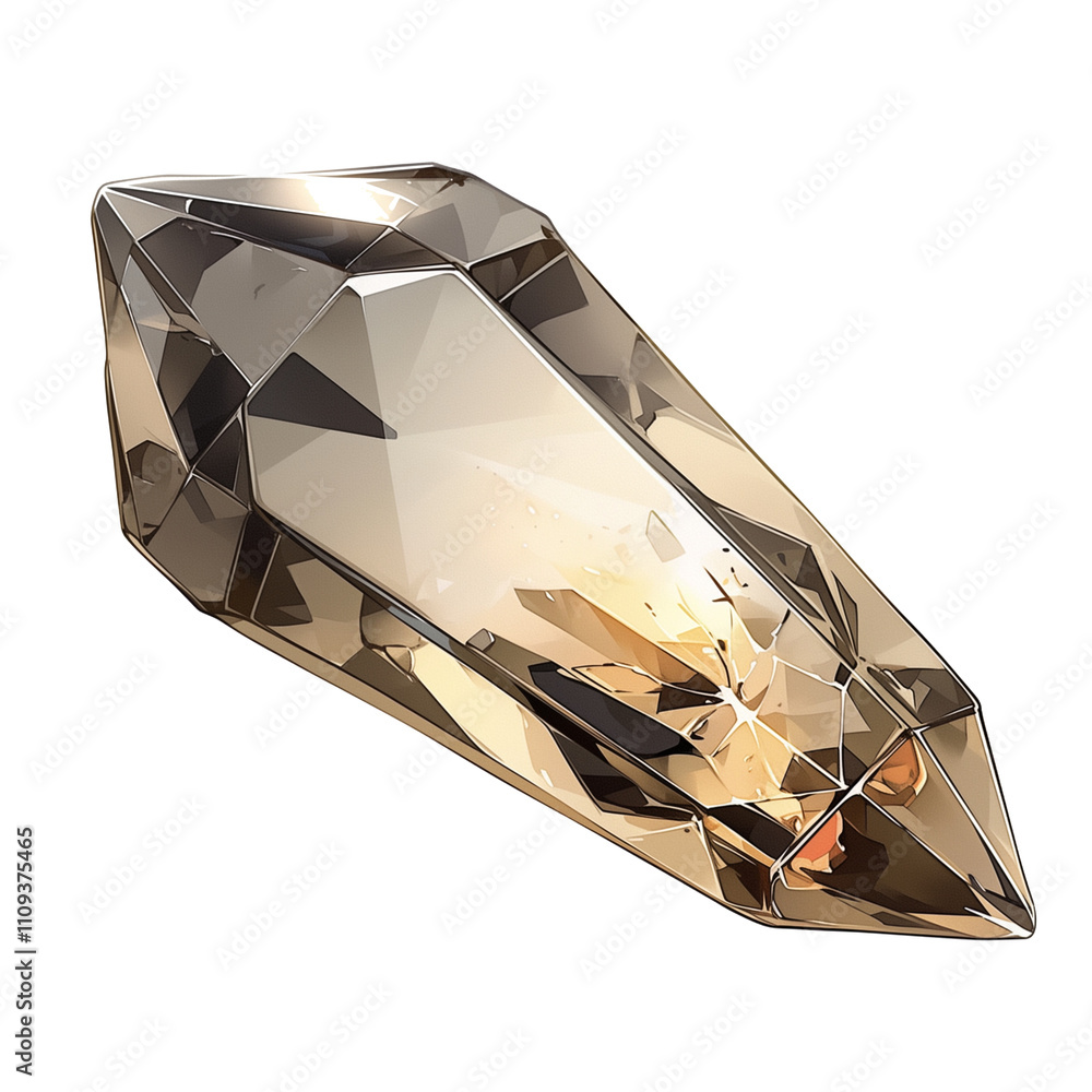 Poster faceted quartz crystal with diamond like appearance is isolated on white background, showcasing its 