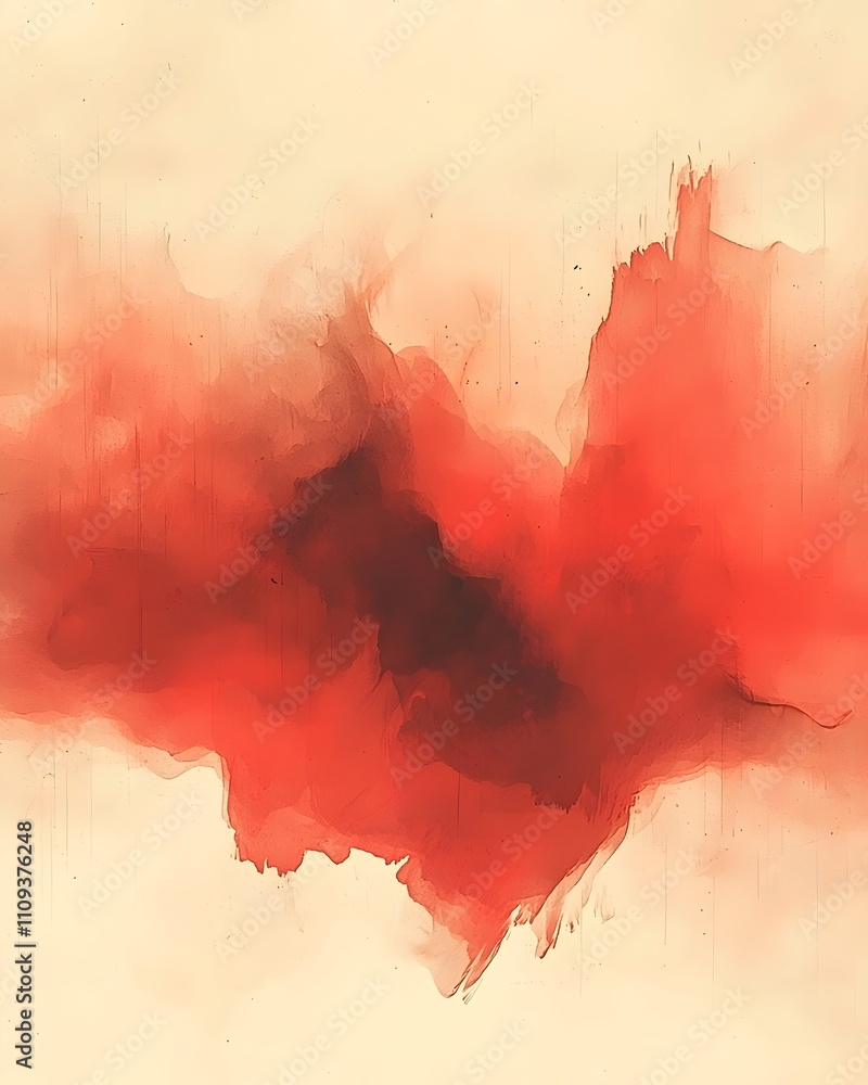 Poster abstract art featuring vibrant shades of red and soft beige tones, creating a fluid and dynamic comp