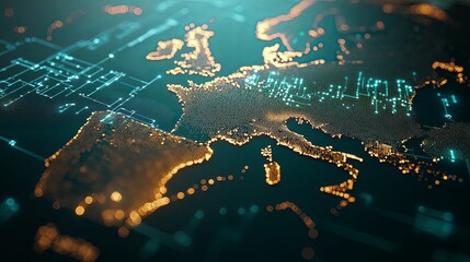 Fototapeta premium Europecentric Earth made of dots binary lines showcasing big data global business and cryptocurrency