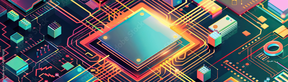 Poster computer chips are the building blocks of the digital revolution: visualize a computer chip as a fou