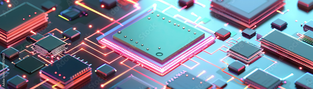 Poster computer chips are the building blocks of the digital revolution: visualize a computer chip as a fou