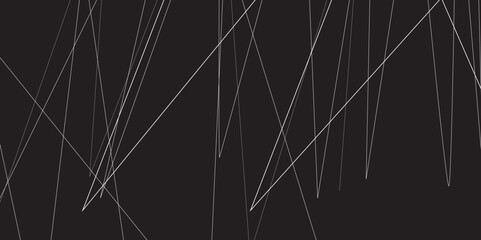 Abstract black and white geometric random chaotic lines with many squares and triangles shape. Metal grid isolated on the white background. Banner with geometric shapes, lines, stripes and triangles.