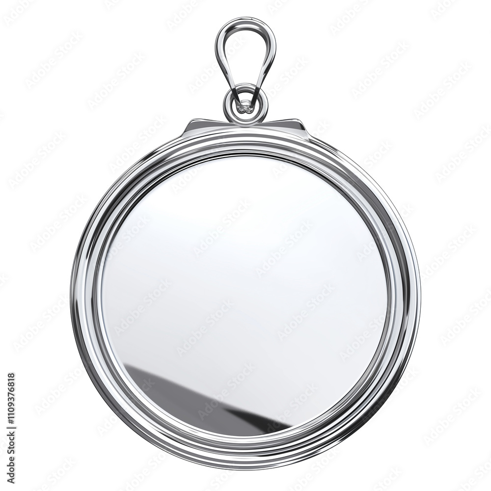 Aufkleber shiny silver medal with smooth reflective surface and loop for hanging, isolated on white background