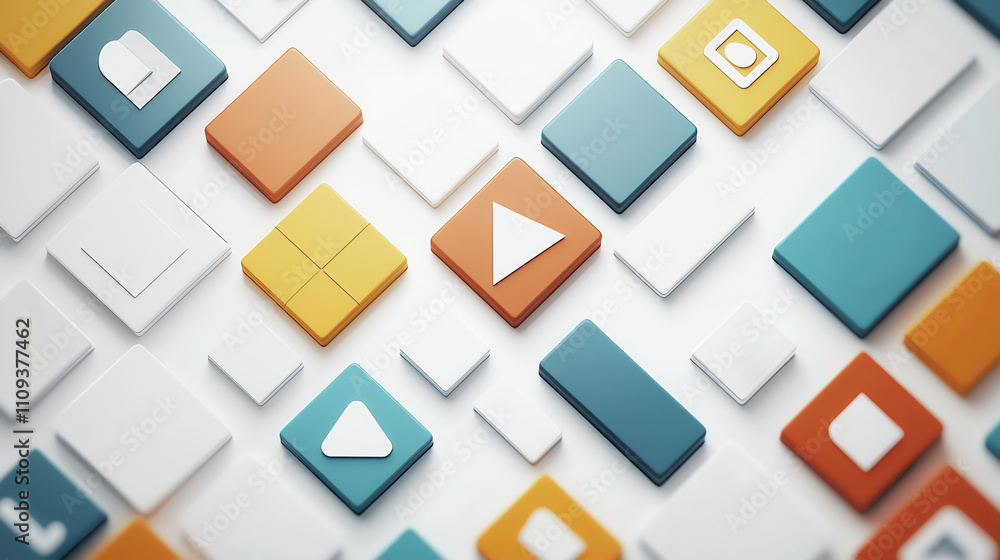 Poster a vibrant collection of digital icons on a textured background, showcasing modern design elements in