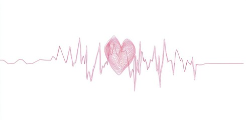 Pink heart EKG line art design.