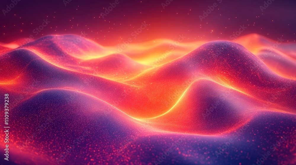 Poster vibrant abstract landscape with flowing waves of light and color in a hypnotic display of warm hues 