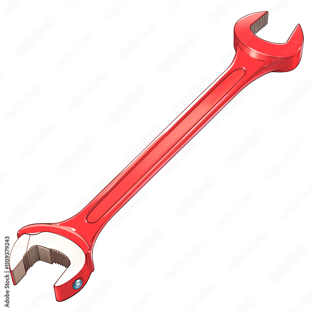 Aufkleber red wrench with open end design is isolated on white background, showcasing its sleek and shiny metal surface. tool is ideal for mechanical and repair tasks, emphasizing its utility and durability