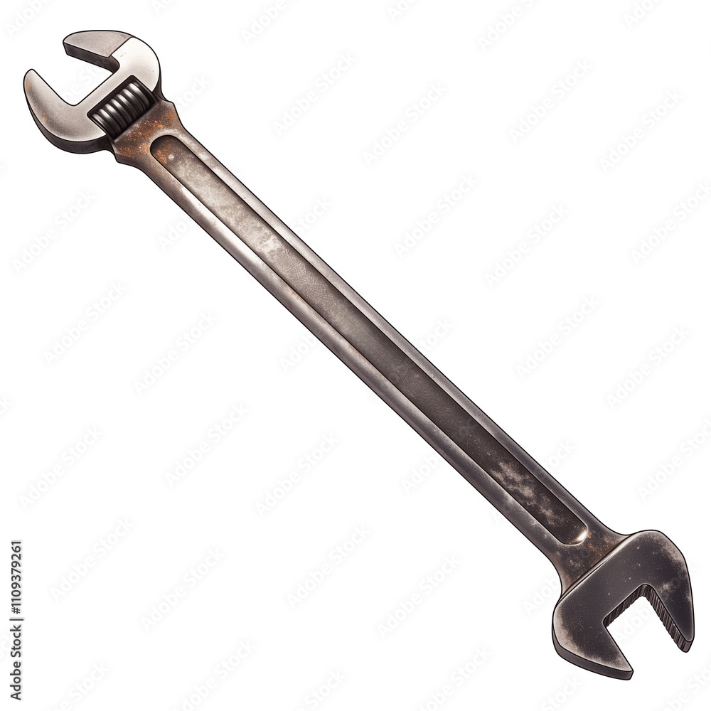 Aufkleber adjustable wrench with metallic finish is isolated on white background, showcasing its sturdy design and functionality for various mechanical tasks