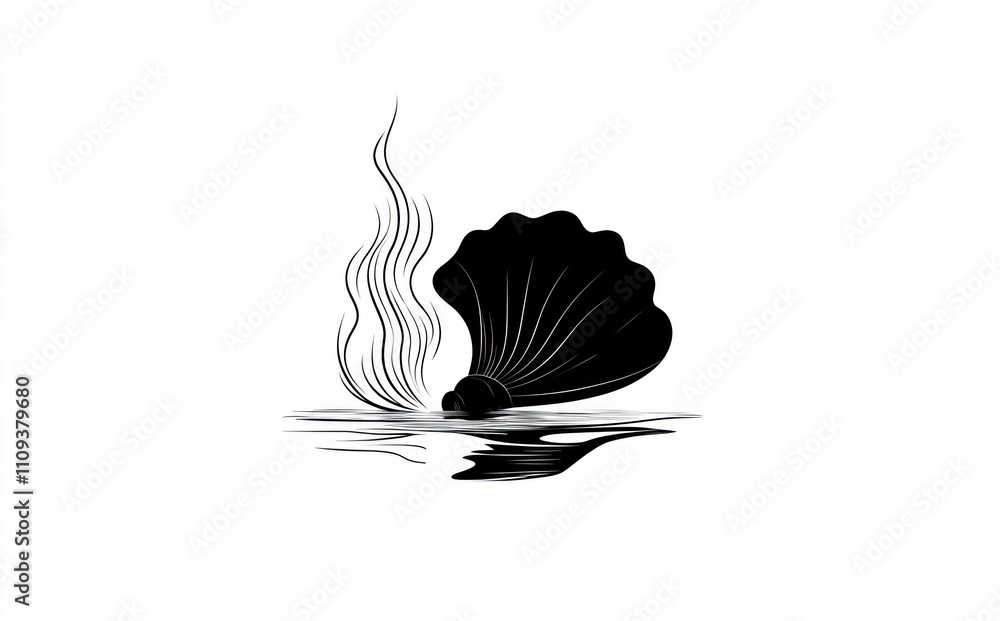 Poster here's a possible and keyword list for your image.. silhouette of seashell in water with smoke.