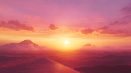 Obraz premium A serene sunset over mountains, casting warm hues across the landscape.