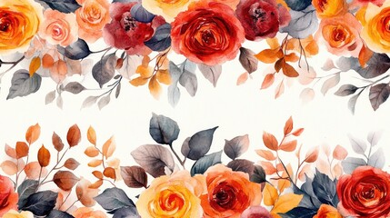Seamless autumn watercolor pattern featuring vibrant fall leaves and flowers ideal for Thanksgiving greeting cards and wedding invitations
