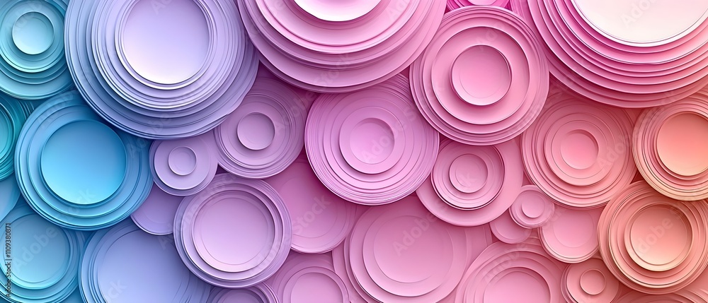 Poster a vibrant and abstract composition featuring layered circles in shades of pink and blue, creating a 