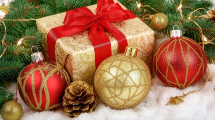 Festive Holiday Cheer: Christmas & New Year Backgrounds with Red Ribbons and Gifts