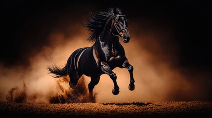 Elegant and Powerful Horse Rearing on Black